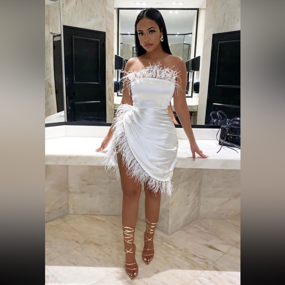 NWT Blogger Fav Club London Feather Bandeau Mini Dress